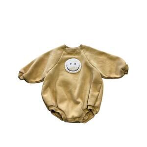 Bebe Holic Mustard Bubble One Piece Embroidered Sherpa Smiley Toddler Large